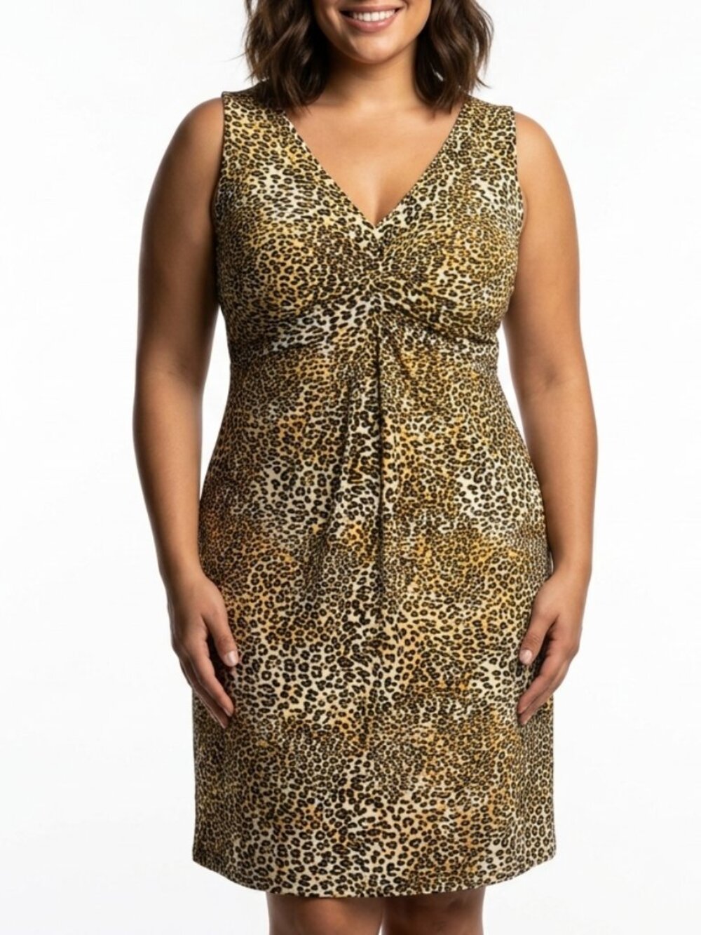 Bella Blue Leopard Print V-Neck Cinched Midi Dress Plus 18W